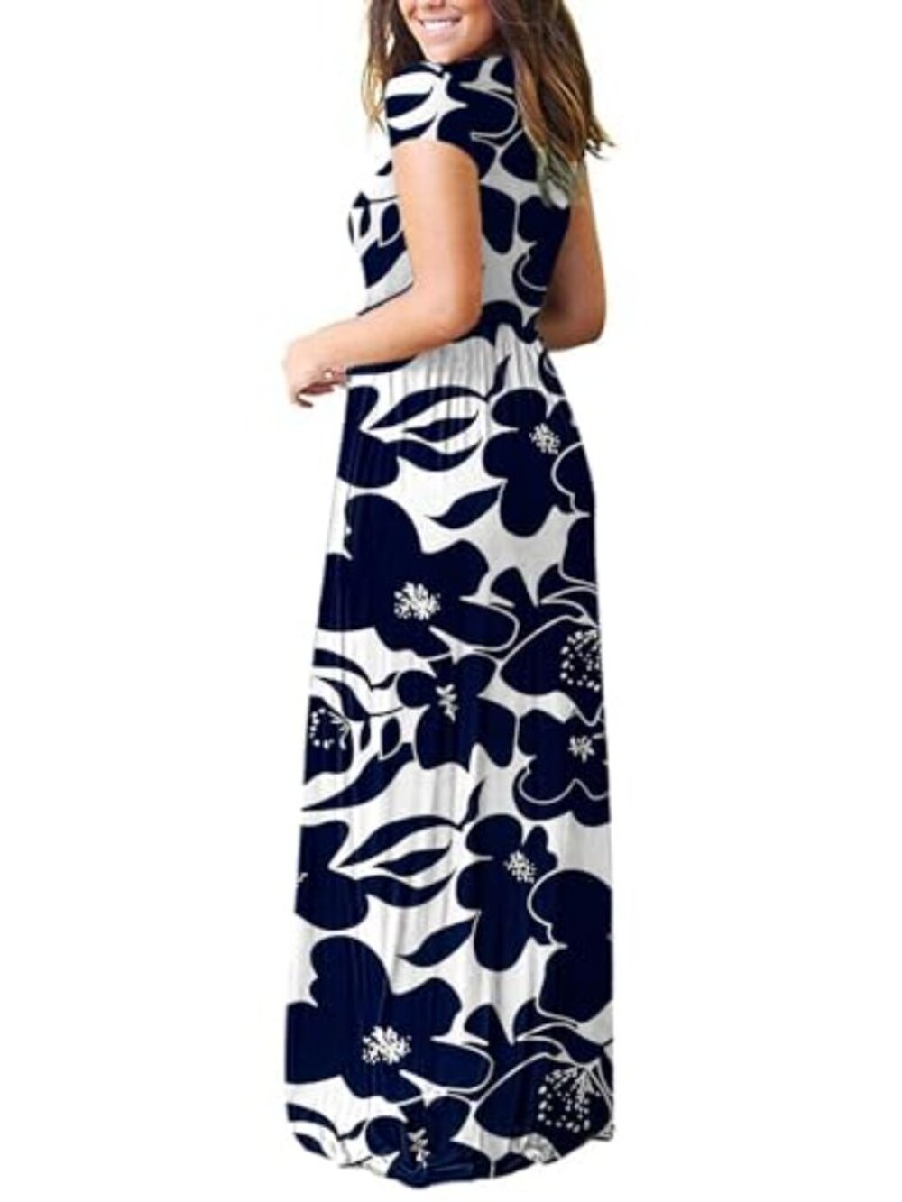 🆕 Women Short Sleeve Loose Casual Long Maxi Dresses with Pockets - Picture 3 of 4